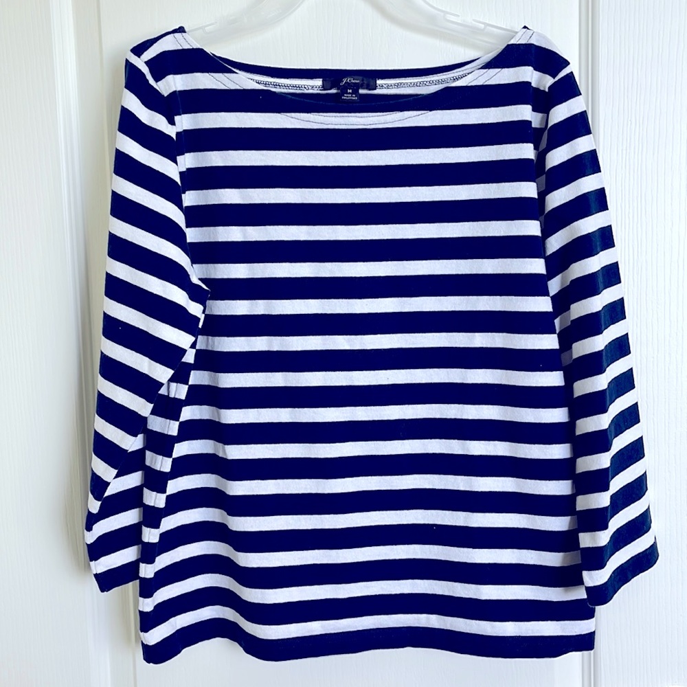 J. Crew Long Sleeve Navy Blue stripe Sz Medium